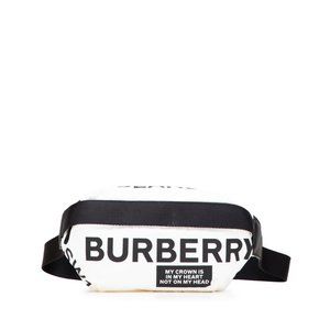 Burberry Logo Horseferry Body Bag in White and Black Nylon Leather for Women.